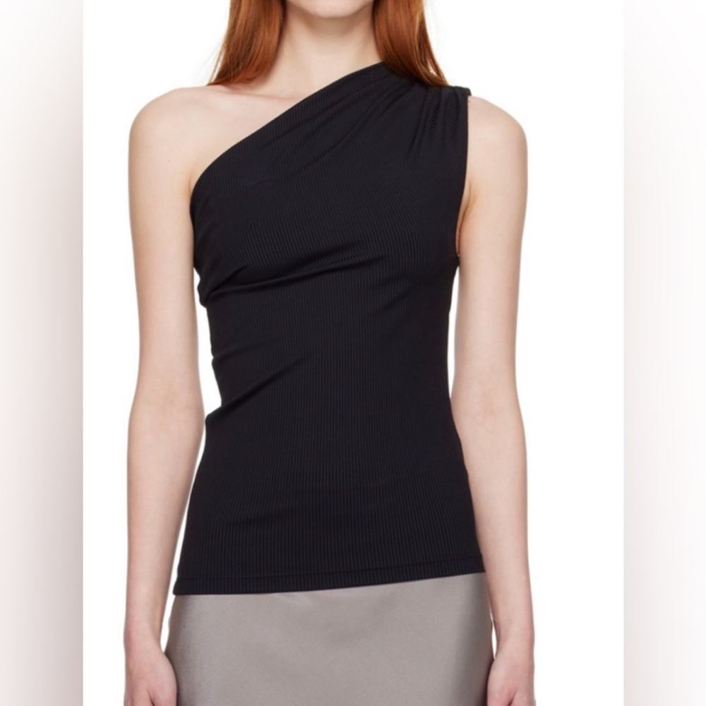 Anine Bing Black One-Shoulder Ribbed Tank